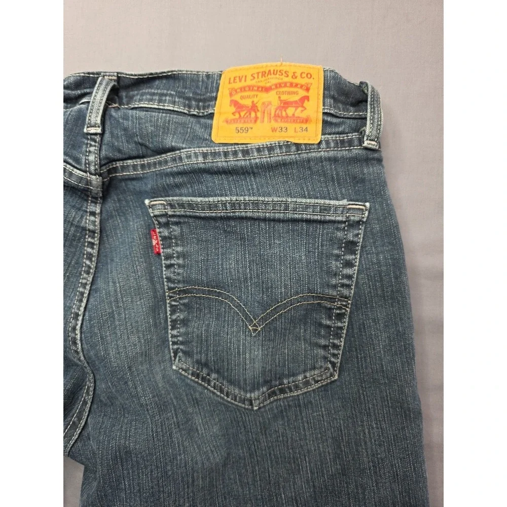 Levi 559 Jeans Mens 32x30 Blue Dark Wash Denim Straight Leg Relaxed Fit